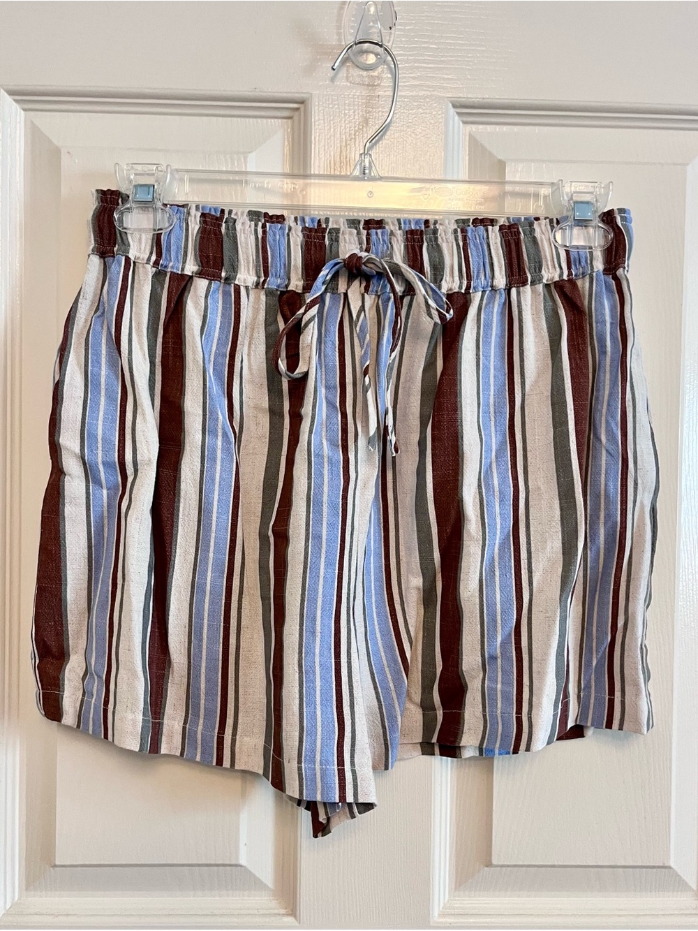 Bluivy Striped High-Waist Shorts in Blue, Brown & White